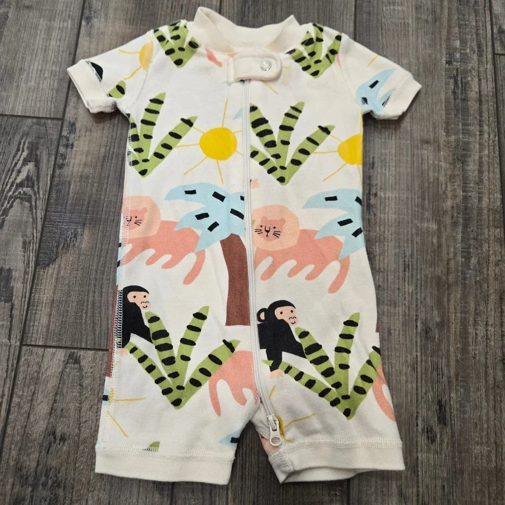 Hanna Andersson Baby Romper US 0-3 Months Organic Cotton Jungle Monkeys Lions